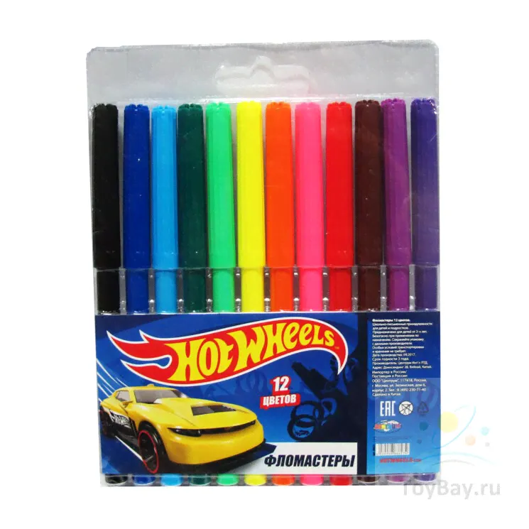 88627 Фломастеры "Hot Wheels", 12цв, на водной основе с вентилируемым колпачком. Устойчивы к перепадам температур, морозостойкие., 88627 Фл, 110114-0