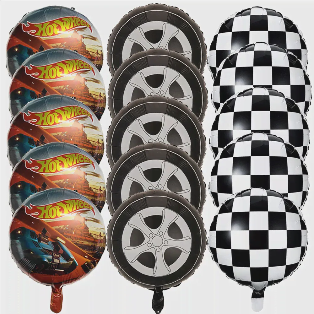50 шт. Распродажа Оптом 18-дюймовые Фольгированные воздушные шары Hot Wheels Клетчатый Гоночный воздушный шар колесо Воздушный шар Мальчик Гоночный автомобиль Тематический декор для Вечеринки по случа