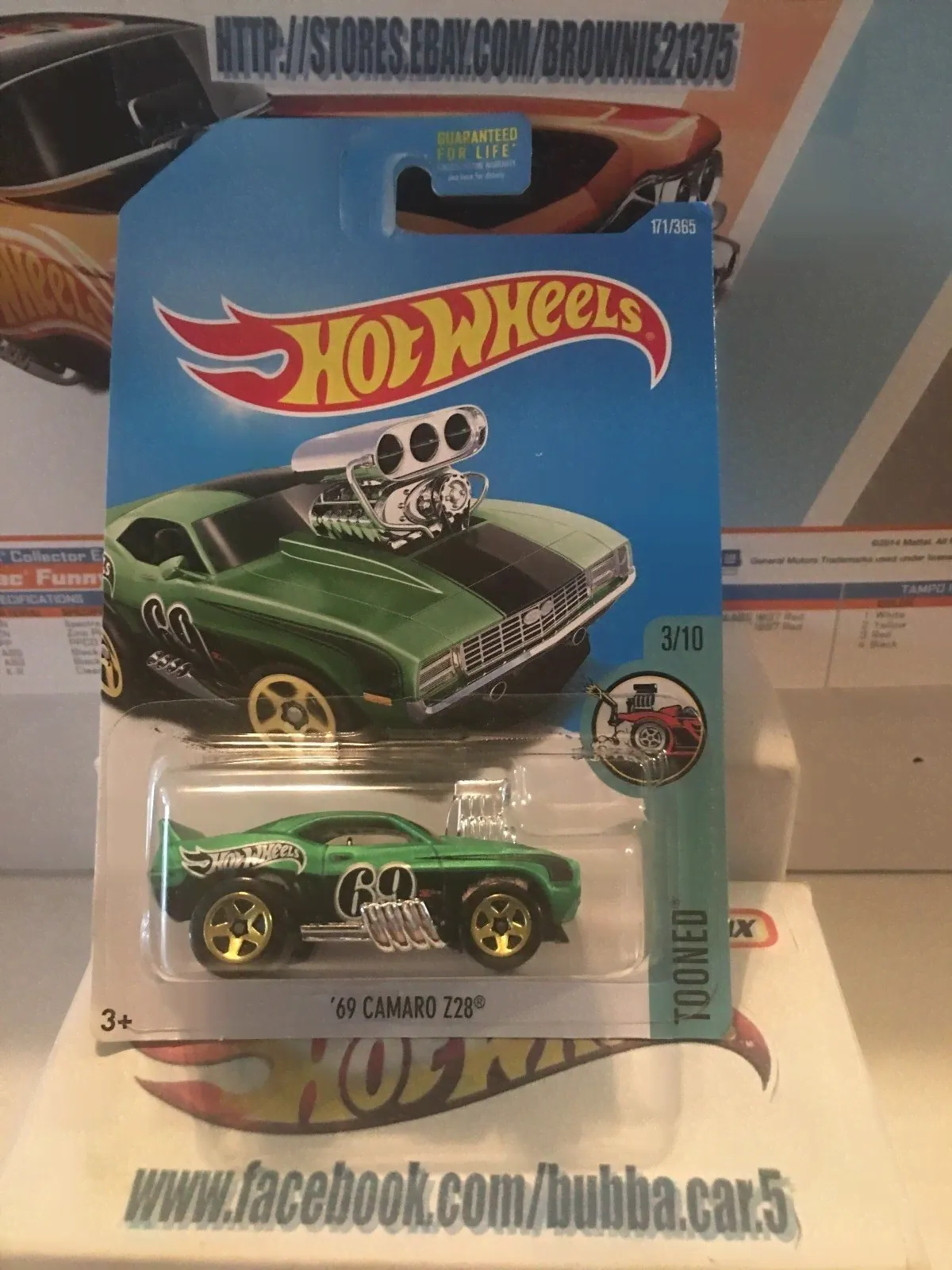 Hot Wheels 2017 TOONED GREEN '69 CAMARO Z28 Tooned series 3/10-0