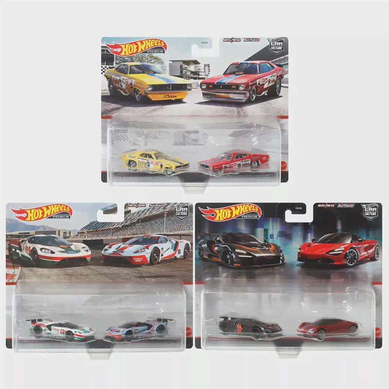 2023 Hot Wheels Premium Car Culture 2-Pack McLaren Senna '16 Ford GT Race Plymouth Cuda FC 1: 64 Отлитая под давлением Модель автомобиля Игрушка-0