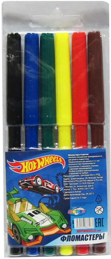 Фломастеры HOT WHEELS вентилируемый колпачок 6 цветов УМКА FR6-55376-HW