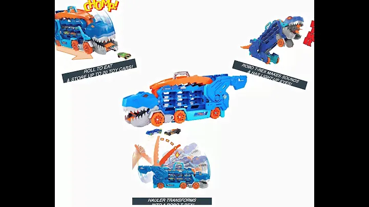 Hot Wheels City Ultimate Hauler, Transforms into Stomping T-Rex with Race Track, Lights and Sounds
