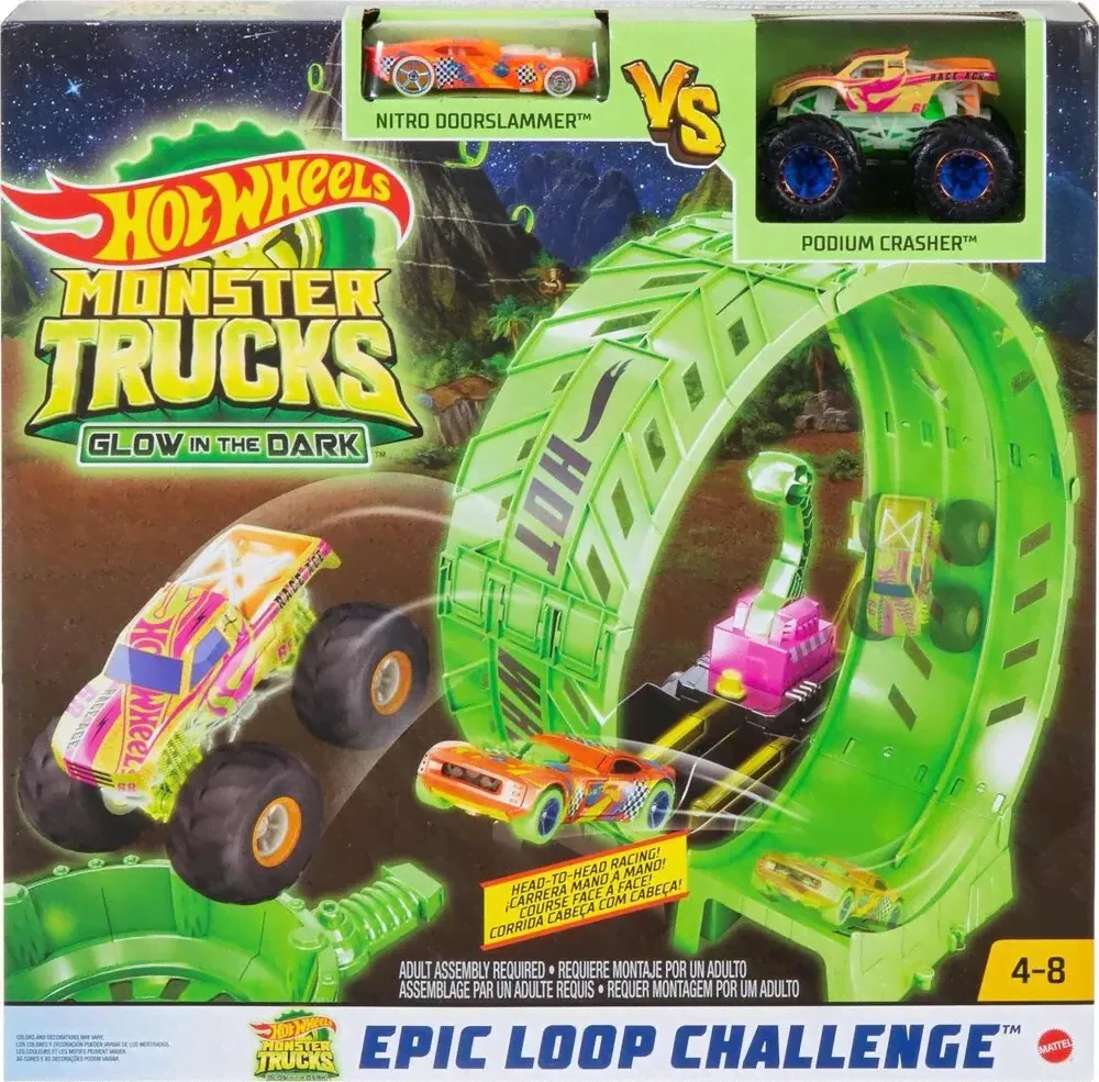 Игровой набор Hot Wheels Монстр-трак Автотрек Мертвая петля светится в темноте HBN02-0
