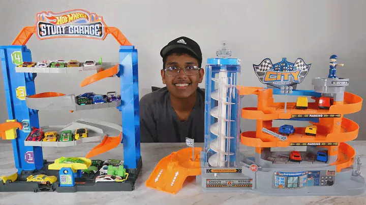 Hot Wheels City Stunt Garage VS WinTek City Parking Garage Speedy Car Race On Spiral Ramp